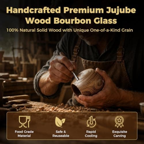 Shatterproof Jujube Wood Whiskey Cup, Naturally Insulated, Enhances Flavor, Ideal Bourbon Gift for Men in a Wooden Box Charred Wooden Bourbon Drinking Glass, Handmade Whistey Glass Set B0H12T634T