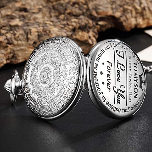 Engraved Pocket Watch to Son I Love You Gifts from a Mom Dad Birthday Christmas Gift Fob Watches Chains