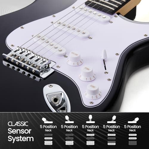 Meiou 39-Inch Electric Guitar Starter Kit ST Series-Complete starter kit with electric guitar, amp, strap, plectrum, tuner, strings, cable and guitar bag - Suitable for beginners (black)