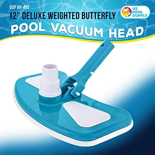 U.S. Pool Supply 12" Deluxe Weighted Butterfly Pool Vacuum Head, Swivel Hose Connection, Pole Handle, Protection Bumper - Clean Debris Above Ground & In-Ground Swimming Pools, Spas – Vinyl Liner Safe