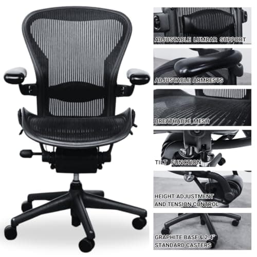 Herman Miller Office Chair Size B | Fully Adjustable with All Features Included| Quick and Easy Assembly| Renewed| 10 Year Warranty| Hardwood Floor Roller Blade Style Wheels Included