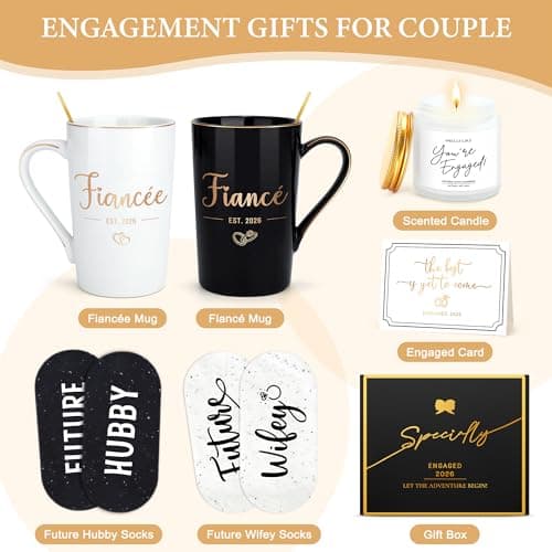 Engagement Gifts for Couples Newly Engaged Gifts for Couple Happy Engagement Gift for Women Fiance Gift for Women Just Engaged Decorations Ideas with Mugs Socks Candle Card for Her Him Men Best Friend B0FDGTK7ZJ