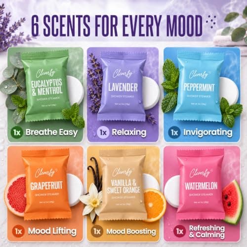Cleverfy Shower Steamers Aromatherapy for Women and Men – Self-Care Shower Bombs for Stress Relief and Relaxation – 6 Tablets