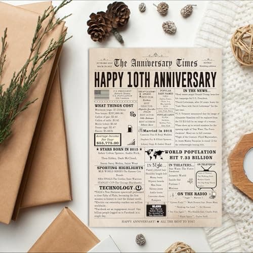 Big 10th Anniversary Card for Him Her, Retro 10 Year Anniversary Card Gift for Couple, Sweet 10 Wedding Anniversary Cards for Wife Husband, Best Decennial Gifts Idea for Parents