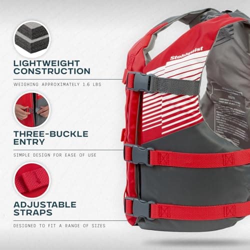 Stohlquist Universal Fit Adult Life Jacket PFD (4 Pack) Coast Guard Approved, for Men and Women 90+ lbs, Lightweight Neoprene and Adjustable, Ideal for Boating, Kayaking & Water Sports