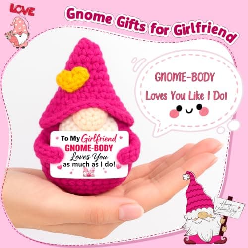 Cute Handmade Crochet Gnome Gift for Girlfriend Gf Her Women Birthday Anniversary National Girlfriends Day Romantic Gifts Gifts for Girlfriend Birthday Christmas - Sweetest Day Gf Gifts B0H3B3LP27