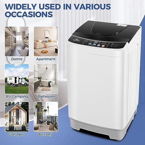 20Lbs Portable Washing Machine Nictemaw Portable Washer, 2.8 Cu.ft Washer and Dryer Combo with Drain Pump, 10 Programs 8 Water Level Compact Laundry Washer for Home, Apartment, RV, Dorms