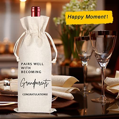 Grandparents Wine Themed Announcement,Gandma Grandpa Wine Bag,New Grandparents Gift-Pairs Well with Becoming Grandparent Congratulations