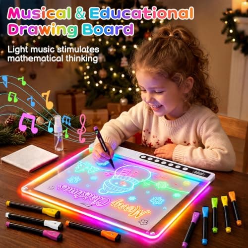 8 Colors, 8 Modes, 15 Light Effects with Music & Blue-Tooth, Doodle Neon Glow Pad Toys Gift for Girls/Boys/Kids 16" Rechargeable LED Drawing Board, Kids Birthday Christmas Gift B0GT9HHRJJ