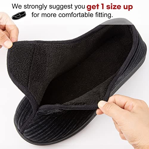 LongBay Men's Memory Foam Diabetic Slippers Comfy Warm Plush Fleece Arthritis Edema Swollen House Shoes