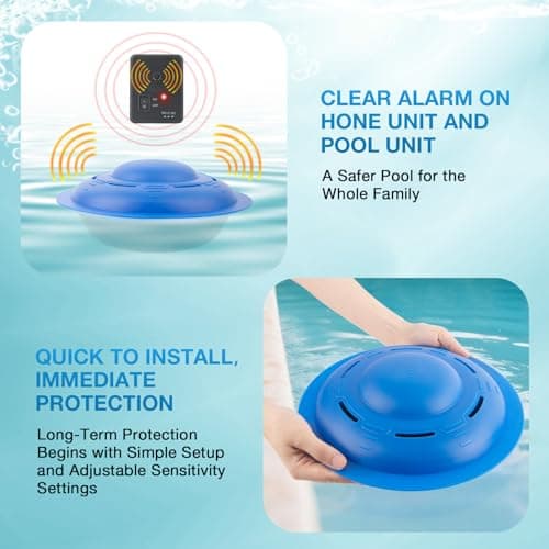 Pool Alarm, Pool Alarm for Inground & Above Ground Pools, Loud Pool Safety Alarms on Home and Pool Units, Helps Protect Kids or Pets, Easy Installation with Adjustable Sensitivity, Blue