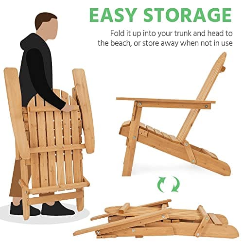 Yaheetech Folding Adirondack Chair Set of 6 Outdoor, 300LBS Solid Wood Garden Chair Weather Resistant, Fire Pit Lounge Chairs for Garden/Yard/Patio/Lawn, Natural Wood