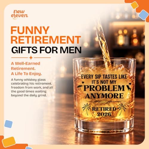 NewEleven First Christmas Retirement Gifts For Men 2025 - Coworker Leaving, Goodbye Gift, Farewell Gifts For Coworkers, Friends, Dad, Grandpa - Retirement Gift From Friend, Colleague - Whiskey Glass