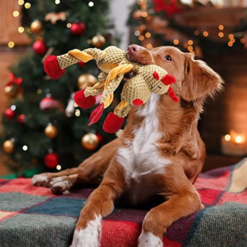 Senneny Christmas Dog Toys, Squeaky Reindeer Plush with Ropes for Tug of War, Durable Interactive Chew Toys for Puppy Small Medium Large Dogs B09GB84W26