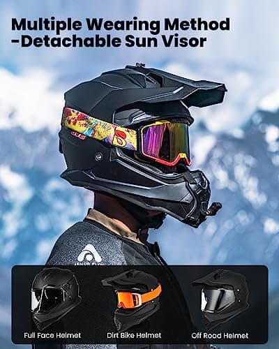 ILM Dual Sport Adventure Motorcycle Helmet with Pinlock Compatible Sun Visor Snowmobile ATV Dirt Bike Off Road Casco Model WS902 (Matte Black, L)