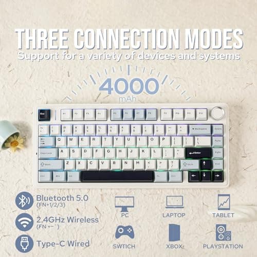 EPOMAKER x Aula F75 Gasket Mechanical Keyboard, 75% Wireless Hot Swappable Gaming Keyboard with Five-Layer Padding&Knob, BT/2.4GHz/USB-C, RGB (Light Blue, LEOBOG Reaper Switch)