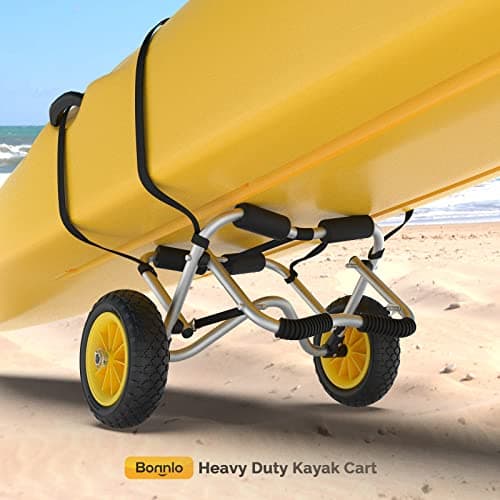 Bonnlo Kayak Cart Canoe Dolly Fishing Kayak Accessories Carrier Foldable Paddle Board Trolley Boat Trailer Transport with NO-Flat Airless Tires Wheels and 2 Ratchet Straps