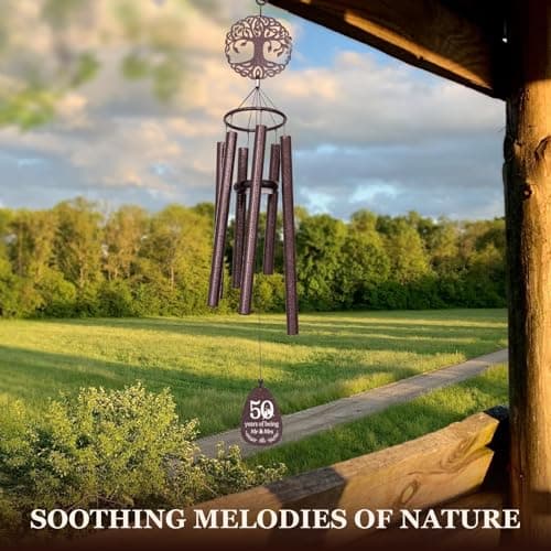 Golden Anniversary Keepsake for Parents, Husband, Wife, Couples, Friends, Tree of Life Wind Chime 37 in Garden Decor SteadStyle 50th Anniversary Wind Chime, Happy 50th Wedding Jubilee Gifts B0FHH4GHX5