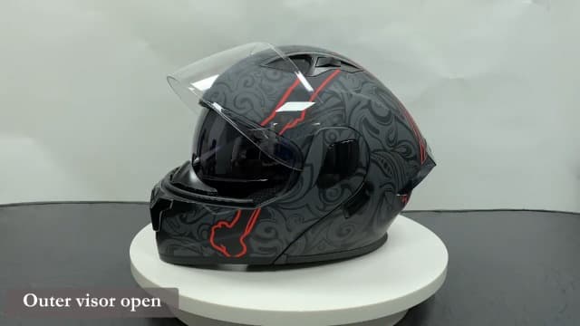 SPARK DOT Approved Modular Flip-Up Dual Visor Motorcycle Full Face Helmet for Adults Men & Women (Carbon Fiber, Large)