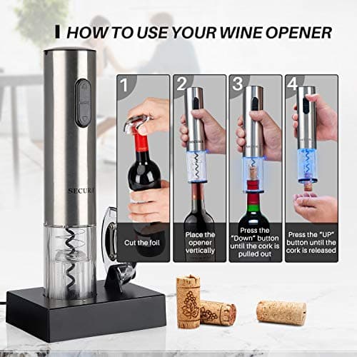 Secura Electric Wine Opener, Automatic Electric Wine Bottle Corkscrew Opener with Foil Cutter, Rechargeable (Stainless Steel) B01261VEOG