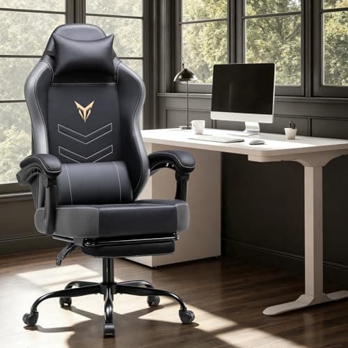 GTPLAYER Gaming Chair, Office Chair High Back Computer Chair with Foot Rest for Adults, Leather Desk Chair Executive Ergonomic Height Adjustable with Headrest and Lumbar Support, 300lbs Grey