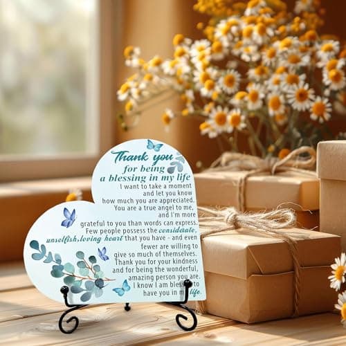 Thank You Gifts for Women, Thank You for Being a Blessing in My Life, Wooden Heart Plaque Home Decor, Birthday Mother's Day Thanksgiving Christmas Gift Ideas for Family Member Friends 5 x 5 inch - 02