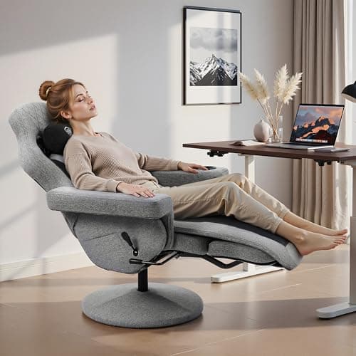 Dowinx Racing Style Gaming Recliner Chair with Massage Lumbar Support, Footrest, Cup Holder, Side Pouch, High Back Ergonomic Video Game Chair Reclining No Wheels Heavy Duty, Fabric Gray