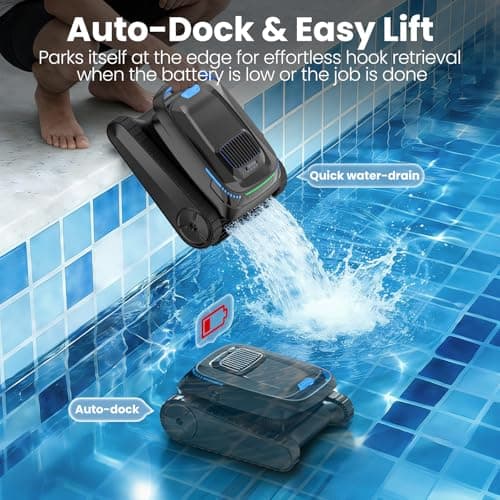 Robotic Pool Vacuum PC10, Cordless Pool Cleaner Robot for Inground & Above Ground Pools, Smart Navigation, 5000GPH Suction Power for Cleaning Floor, Wall & Waterline, Self-Parking, Black