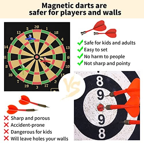 Mixi Magnetic Dart Board Outdoor Game for Kids with 12 Darts, Best Toys Gifts for Teenage Boys Girls Age 5 6 7 8 9 10 11 12 13 14 15 16 Years
