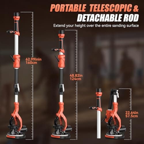 1000W Drywall Sander, Electric Drywall Sander, Popcorn Ceiling Removal Tool with Vacuum Dust Collection, 6 Variable Speed, Foldable Telescopic Handle