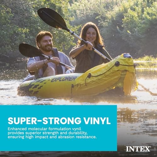 Intex 68307EP Explorer K2 Inflatable Kayak Set: Includes Deluxe 86in Aluminum Oars and High-Output Pump – SuperStrong PVC – Adjustable Seats with Backrest – 400lb Weight Capacity