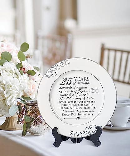 25th Anniversary Plate with Platinum Foil - Silver 25 Year Marriage Anniversary Wedding Gifts for Couple Her Him Husband Wife, 9"