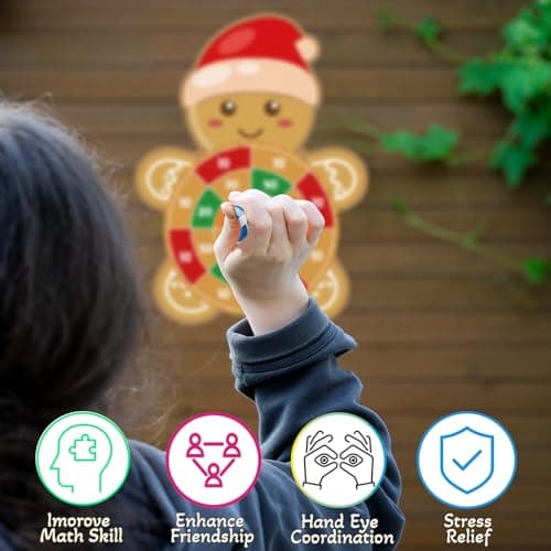 YQUQWN Large Christmas Dart Board for Kids 28.7 Inch Gingerbread Man Target with 12 Sticky Balls Hook Christmas Indoor Decorations Party Toys Gifts for Family