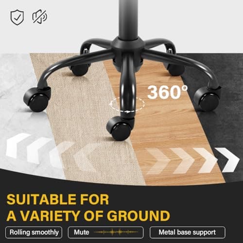 WKWKER Rolling Stool with Wheels Swivel Stool with Back Height Adjustable Chair PU Leather Rolling Chair Ideal for SPA Salon Home Office Drafting Work (Black)