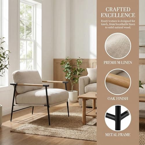 LukeAlon Mid Century Chenille Accent Chairs Set of 2, Ultra Soft Living Room Chairs with Metal Legs Modern Armchair Lounge Chairs Upholstered Comfy Leisure Chair for Bedroom Reception Area, Beige