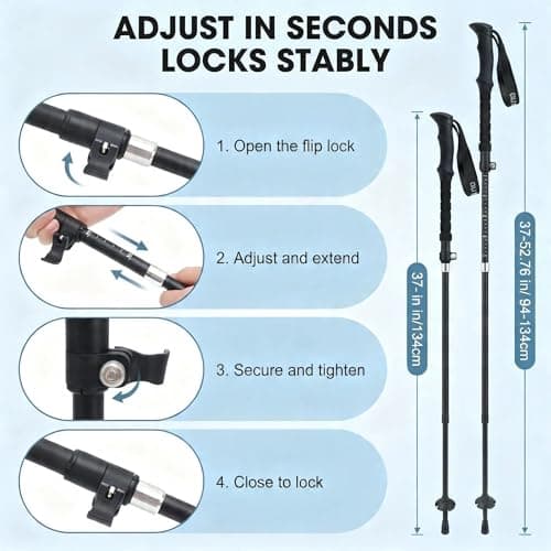 Folding Hiking Poles, Lightweight 7075 Aluminum Alloy Mountain Tech Trekking Poles for Men, Collapsible Walking Sticks for Travel, EVA Foam Grip, Set of 2 - Black