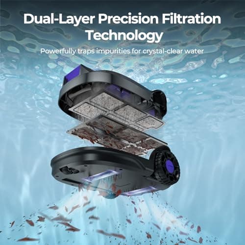 Robotic Pool Cleaner with Dual-Drive Motors,Dual-Layer Filtration, 180Min Runtime, Powerful Cordless Pool Vacuum for Above-Ground & Flat Pools,Auto-Parking Design,Double Suction Port