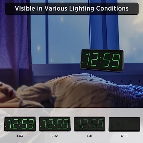 Peakeep Battery Operated Digital Alarm Clock for Bedrooms - Cordless Large Big Numbers 4 Dimmers, Auto Dimming for Seniors, Adjustable Volume Loud Alarm Clock for Heavy Sleepers Adults (Green Digits)
