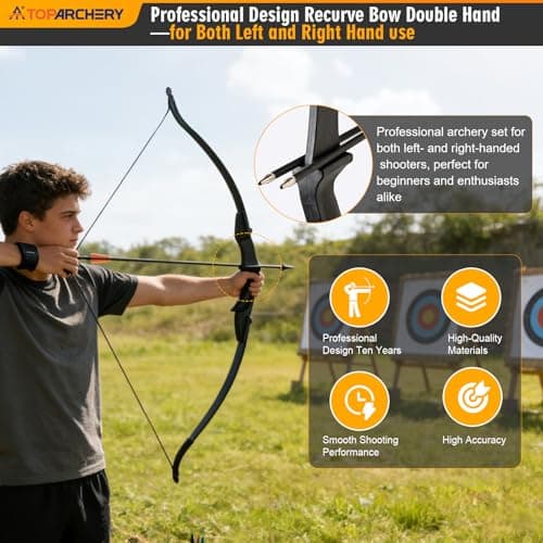 TOPARCHERY Archery 57" Takedown Youth Recurve Bow Hunting Black Long Bow for Beginner Teenagers Right Left Hand Black - Draw Weight 20lbs 30lbs 40lbs