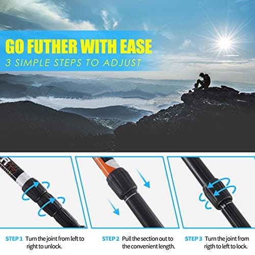 G2 GO2GETHRE Multipurpose Telescopic Trekking Poles - Strong Aircraft Alloy Walking Sticks for Hiking and Hunting,Quick Locks System (1pc)