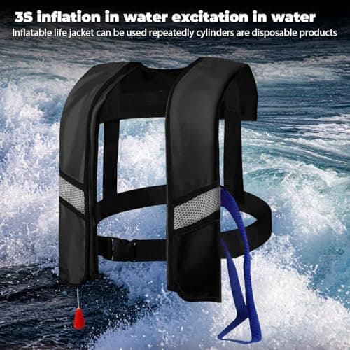 Automatic Inflatable Life Jacket for Adults – Adjustable Buoyancy Vest with Manual Override,Reflective Strips & Safety Whistle for Boating, Kayaking, Surfing & Swimming.