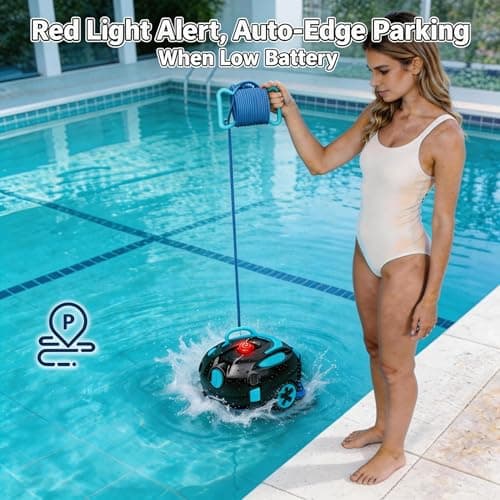 Robotic Pool Cleaner, Cordless Pool Vacuum Robot,Dual Motors & Filters, Smart Self-Parking,IPX8 Waterproof,Powerful Suction, Inground/Over-Ground Pool Skimmer (Button Operation-update4)