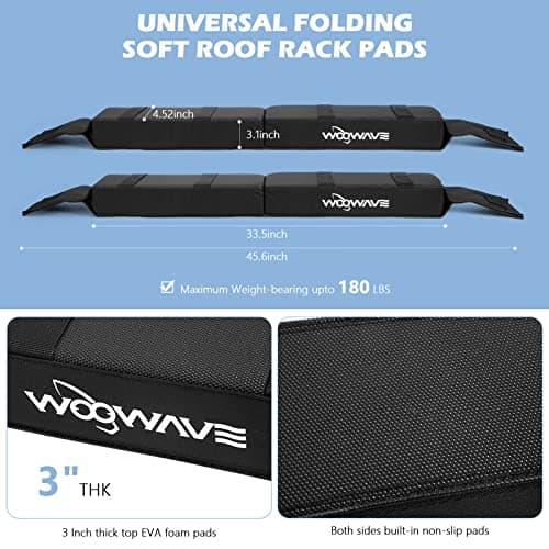 WOOWAVE Folding Kayak Soft Roof Rack Pads Universal Kayak Carrier Car Rack with 4 Tie Down Straps, 2 Tie Down Rope, 4 Carabiner, 2 Quick Loop Strap and Storage Bag for Canoe/Surfboard/Paddleboard/SUP