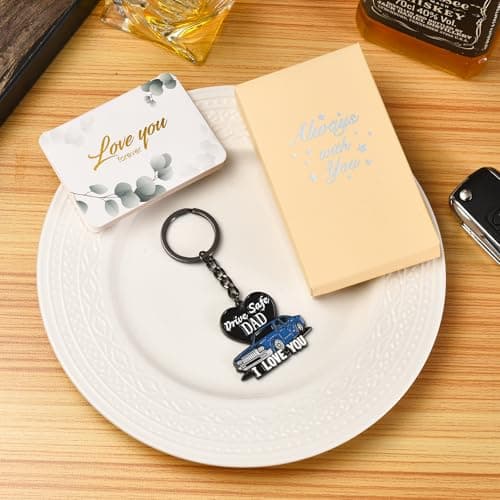 Venhoo Drive Safe Keychain for Dad-I Love you Dad Gifts from Daughter Son Wife, Key Chain Gifts Idea for Daddy Father’s Day, Christmas, Birthday with Gift Box and Note Card