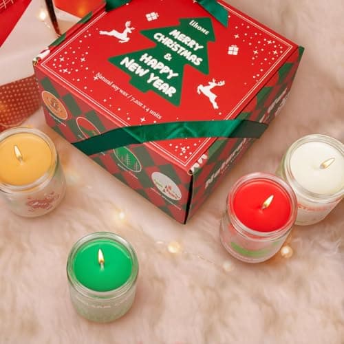 Christmas Candles - Christmas Gifts for Women & Men, 4 Pack Natural Soy Wax with Holiday Scents, Perfect for Christmas, New Year, and Winter Décor