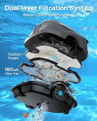 WYBOT A1 Robotic Pool Cleaner – Dual-Layer Filtration, Strong Suction, 130-Min Runtime, Cordless Pool Vacuum for Above-Ground & Flat Pools up to 1,100 Sq. Ft., 4 Cleaning Modes (Darkgrey)