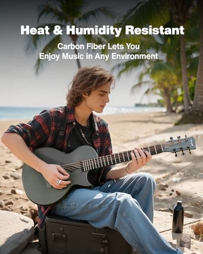 Enya Nova Go Carbon Fiber Travel Acoustic Guitar | 1/2 Size Lightweight Moisture-Proof Guitara | Adult & Beginner Portable Guitar with Gig Bag & Accessories (Black)
