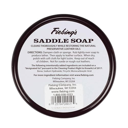 Fiebing's Black Saddle Soap (12oz) - Leather Cleaner & Conditioner - Soften, Protect, Restore & Renew Leathercraft, Car Seat, Belts, Shoes, Luggage, Furniture, Purses, Boots, Bags, Sports & Horse Gear