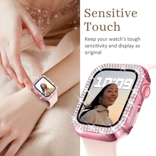 Newlibery Bling Watch Case with HD Screen Protector Women Compatible with Apple Watch 40mm Diamond Protective PC Face Cover Frame Protector for iWatch Series 6/5/4/SE/SE2/SE3 Pink