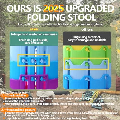 JAEMEYEM Upgraded Collapsible Stool Chair, Folding Stool, Lightweight, Sturdy, Adjustable, Portable, Foldable Seat Stools for Outdoor Camping Fishing Hiking BBQ